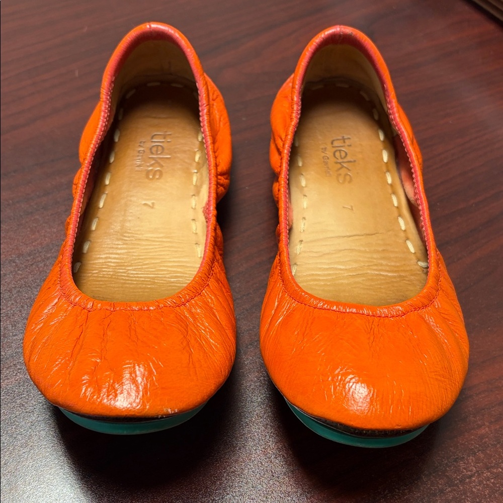 Tieks Bright Orange Leather Flats